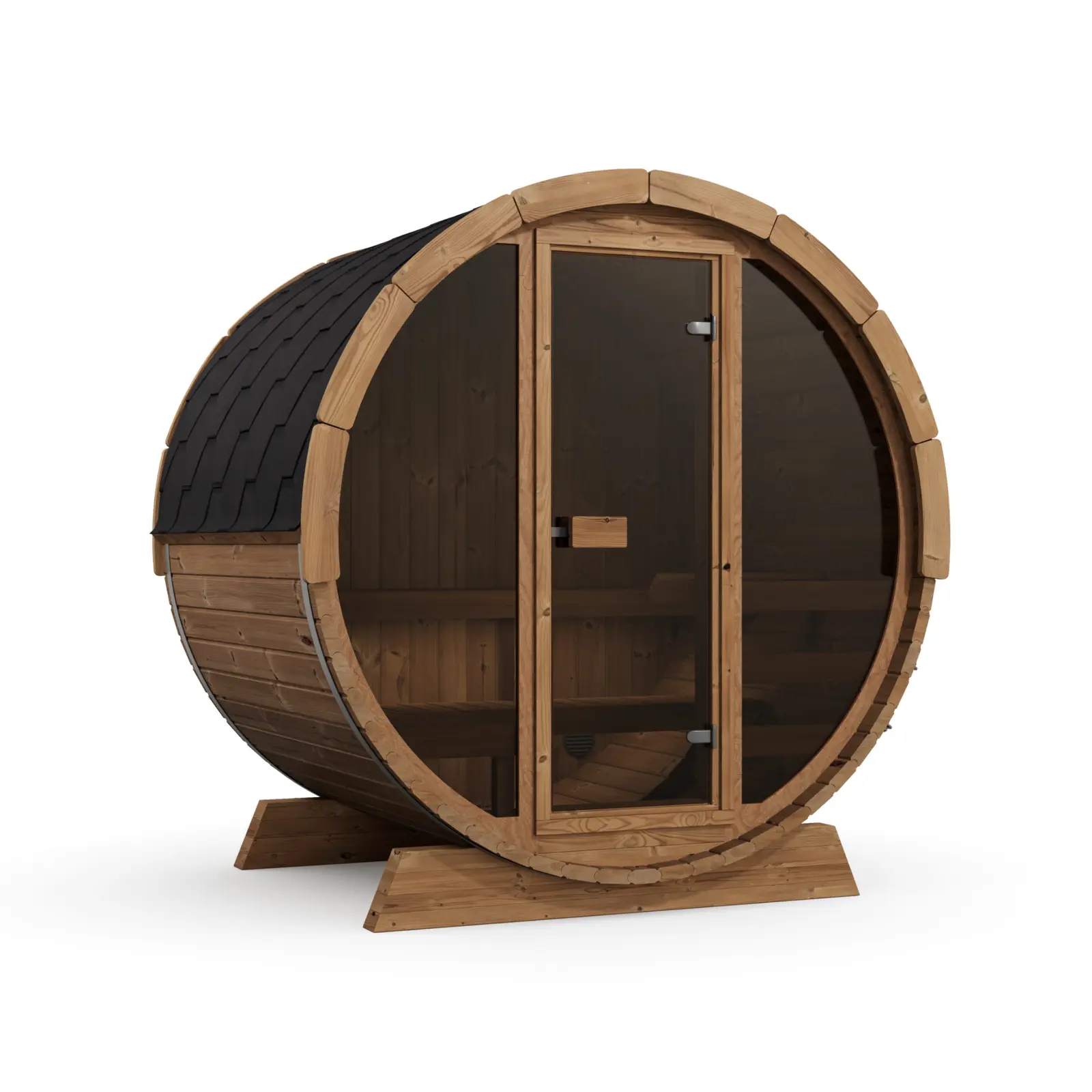 Sauna Mini z čelného bočného pohľadu na svetlom pozadí